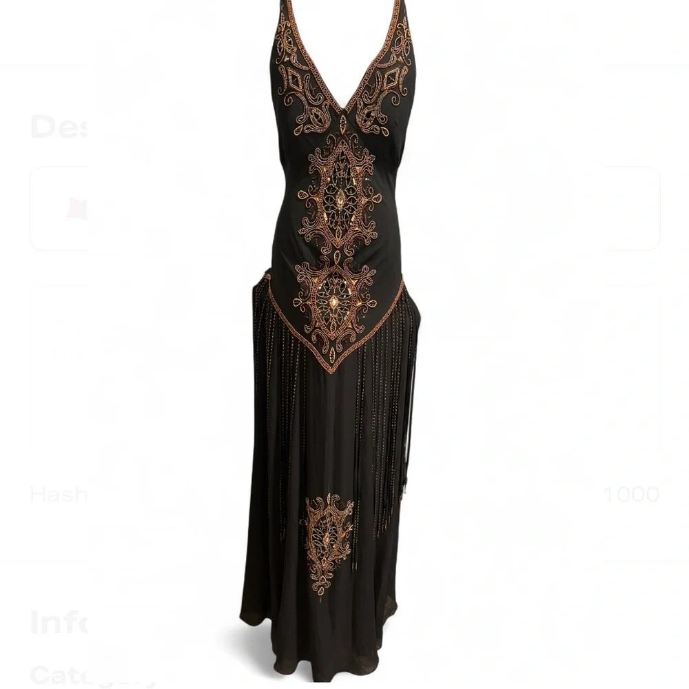Vintage Cachè Chic Black and Brown Embellished Evening Gown - Picture 6 of 12